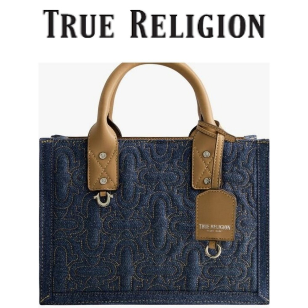 True Religion Quilted Horseshoe Modern Denim Tote Bag
